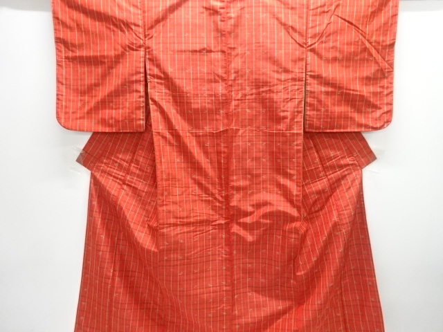 格子に絣柄織り出し米沢紬着物